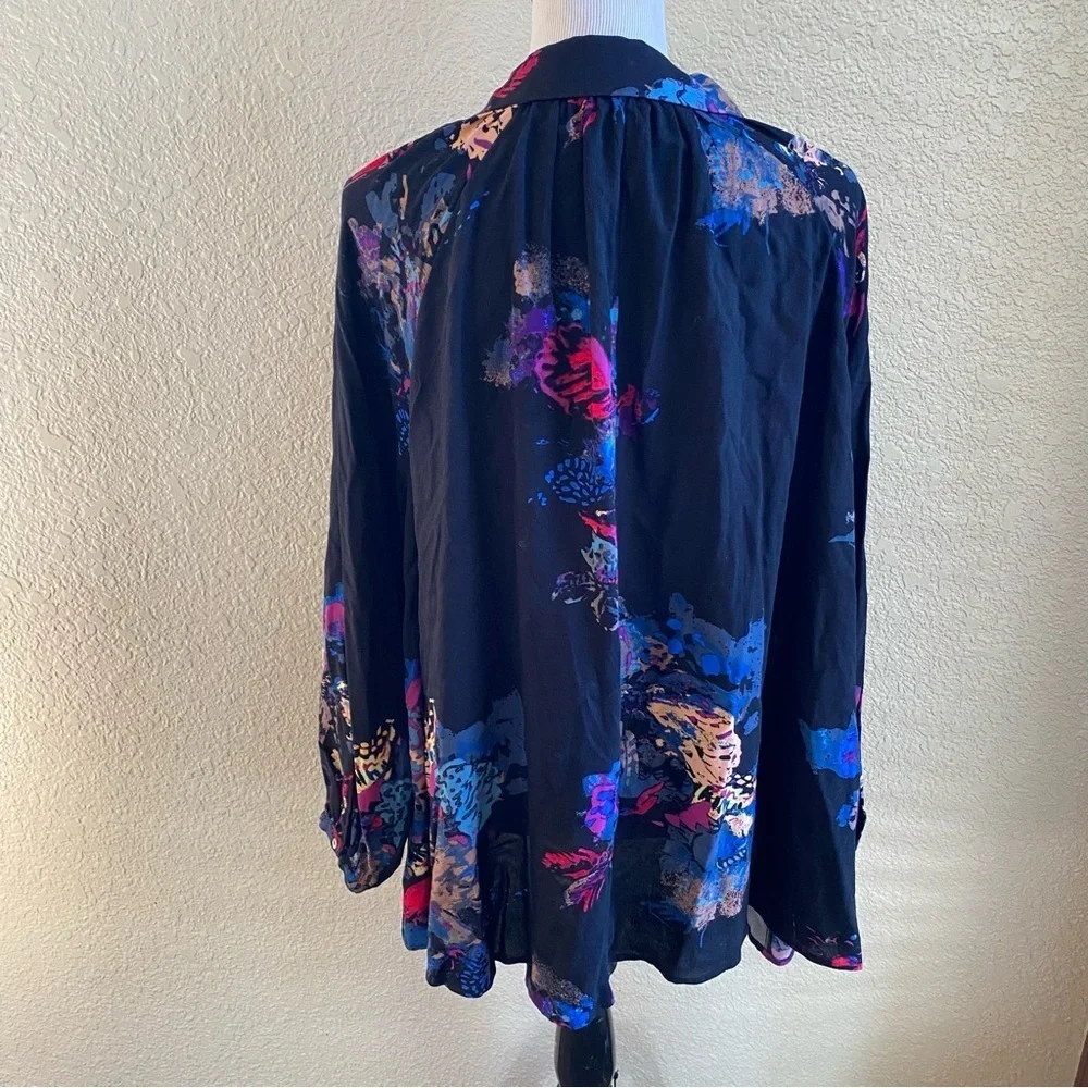 Free People Meadow Lark Floral Blouse Tunic Button Down Shirt Long Sleeve: Sm